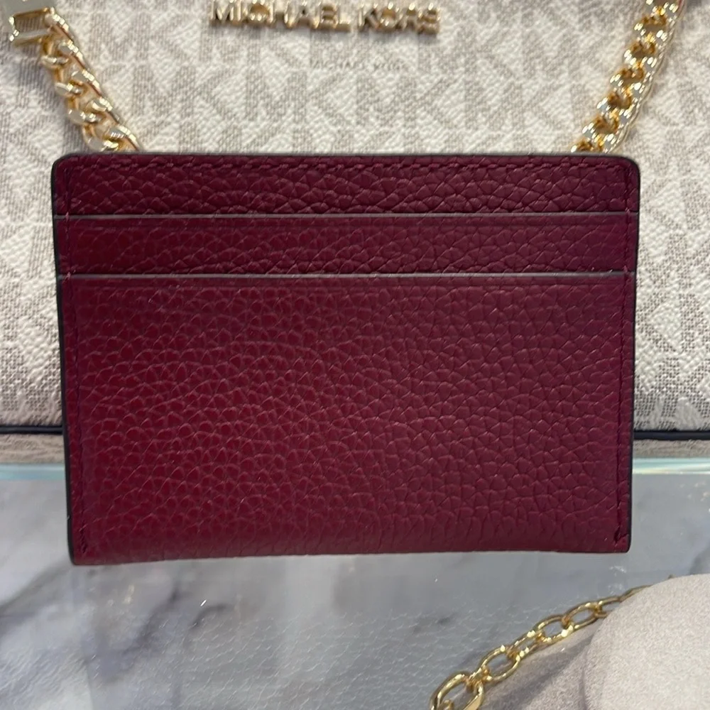 MICHAEL KORS Reed Large Pebbled Leather Card Holder Case Dark Cherry  NWT